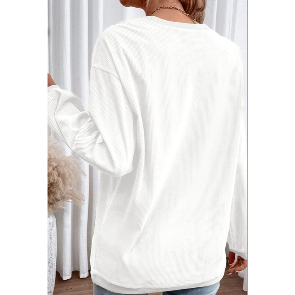 Mardi Gras Sequin Patch Oversized White Corded Sweatshirt - Picture 5 of 8